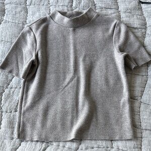 Zara light grey short sleeve sweater mock neck top
